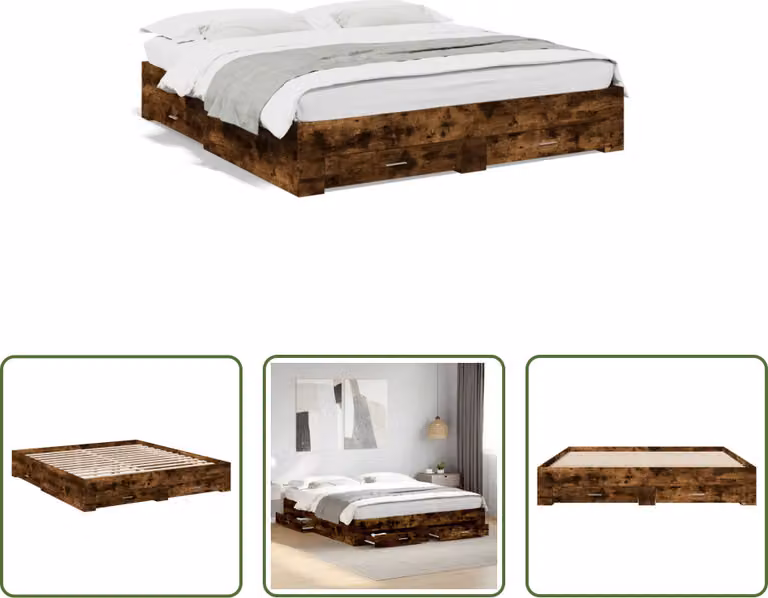 The Living Store Struttura letto con cassetti in rovere fumé 180x200cm Materiale in legno