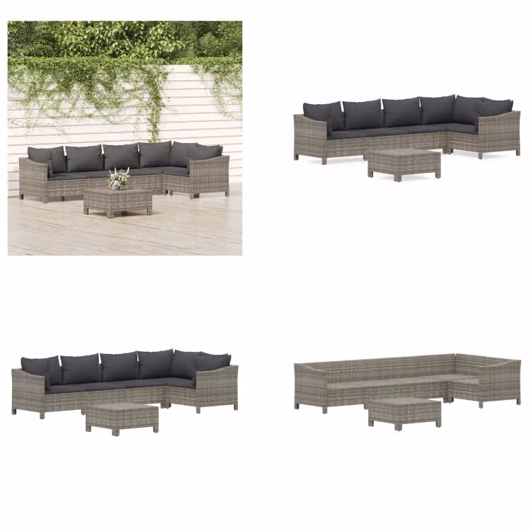 vidaXL Set da salotto da giardino 6 pezzi con cuscini in poly rattan grigio - Set da salotto da giardino - Set da salotto - Set di mobili da giardino