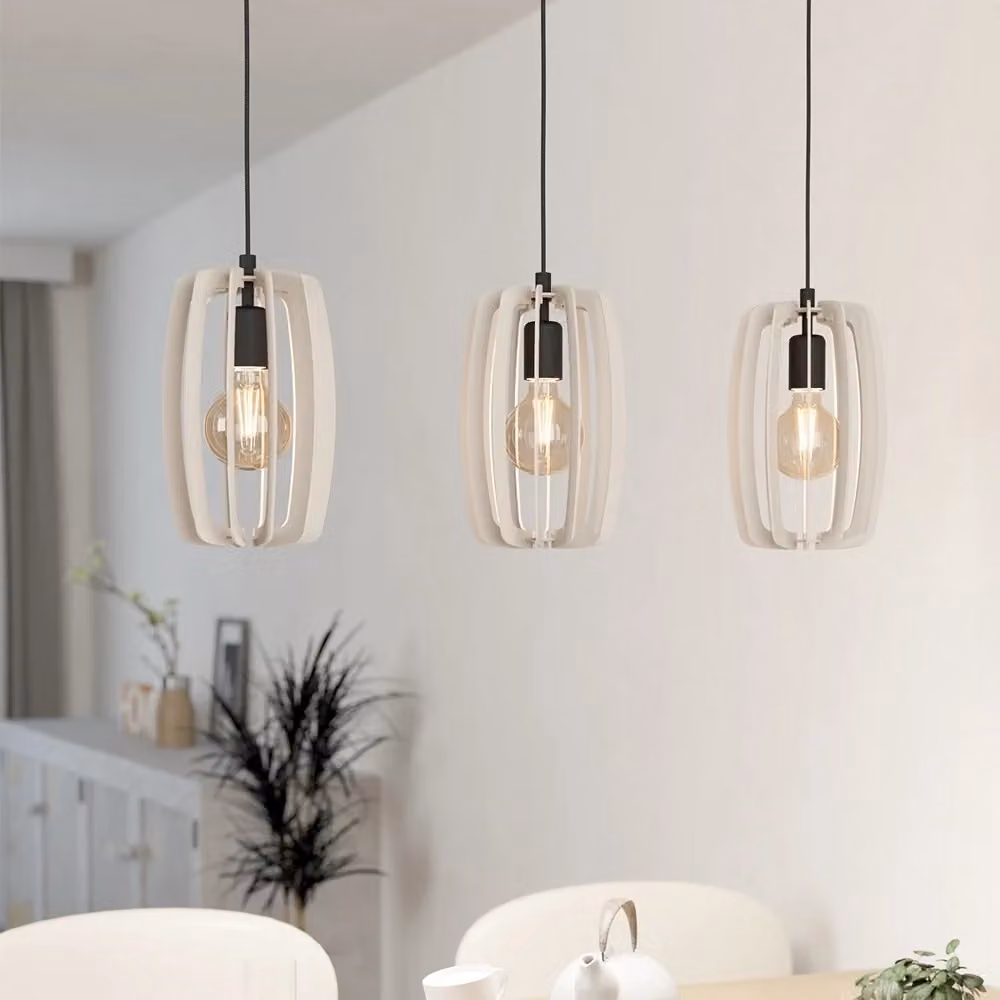 Lampadario a sospensione Eglo Moderno in Metallo e Legno Nero e Grigio con 3 Luci E27 – 2