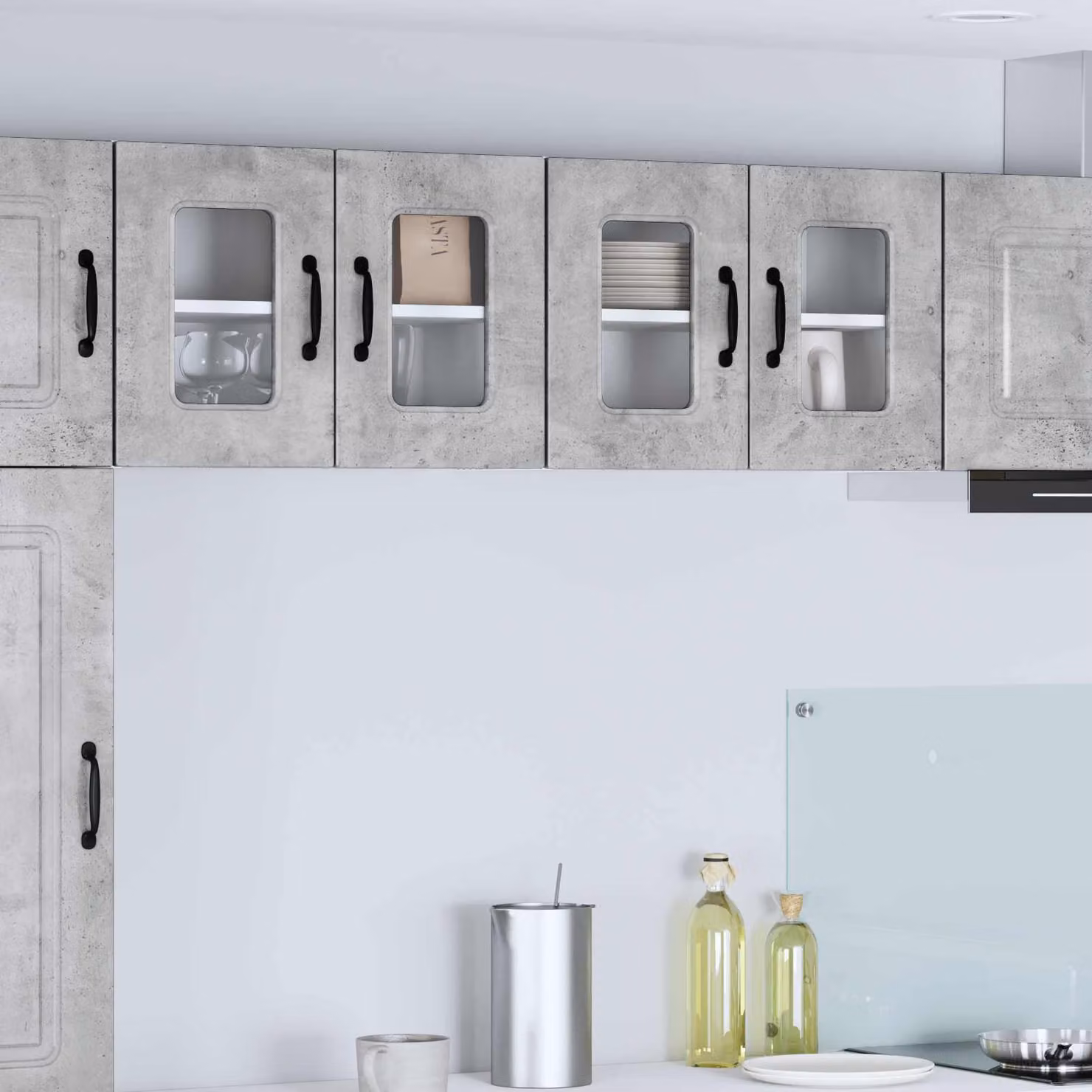 Mobile pensile da cucina Kalmar vidaXL con ante in vetro, Grigio, L: 60 cm, P: 40 cm, H: 31 cm