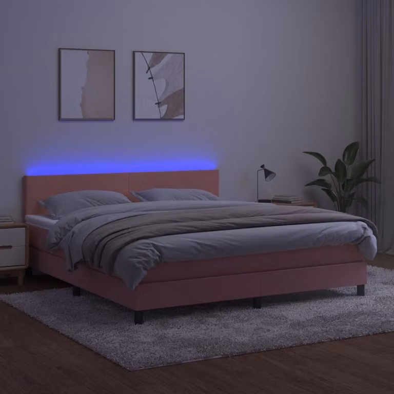 The Living Store Letto a molle con materasso e LED Rosa 180x200 cm Velluto