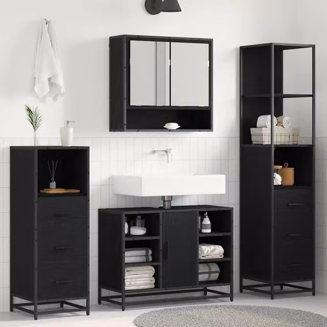 Set di mobili per il bagno 3 pz Rovere Nero 3402571