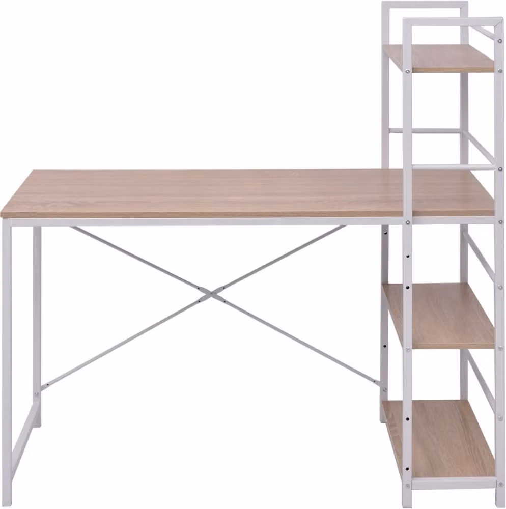 Scrivania con Libreria a 4 Livelli Rovere