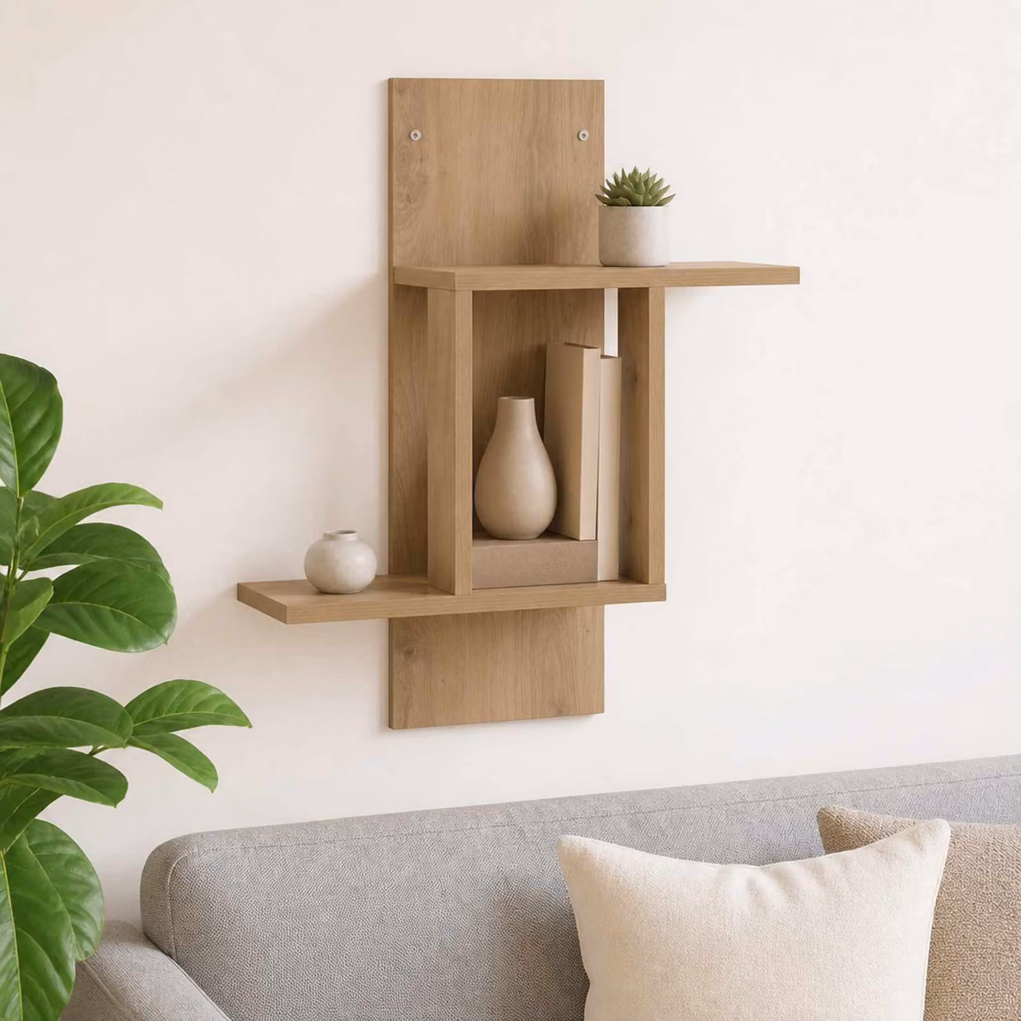 Scaffale da parete moderno vidaXL in legno rovere marrone L: 59 cm, P: 17 cm, H: 63 cm