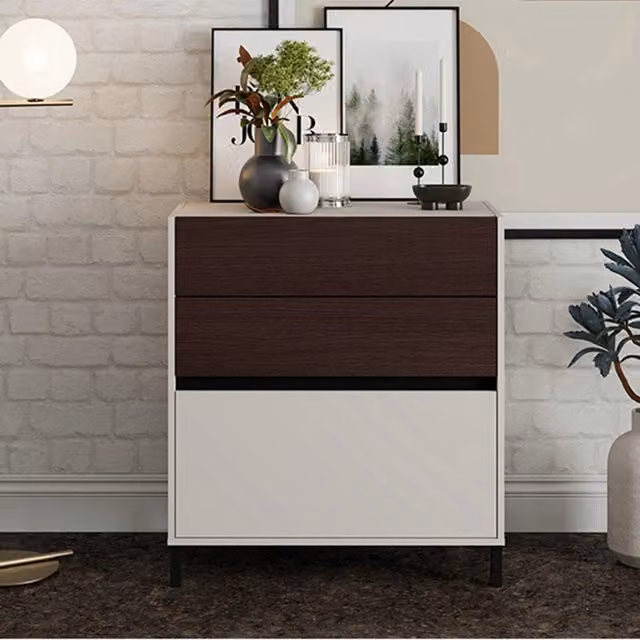 Madia Amed DMORA con 3 cassetti, Bianco Crema, L: 80 cm, P: 40 cm, H: 88 cm