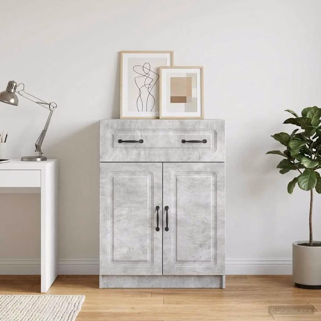 Credenza moderna vidaXL in legno ingegnerizzato grigio cemento, L 66 x P 34,5 x H 87 cm