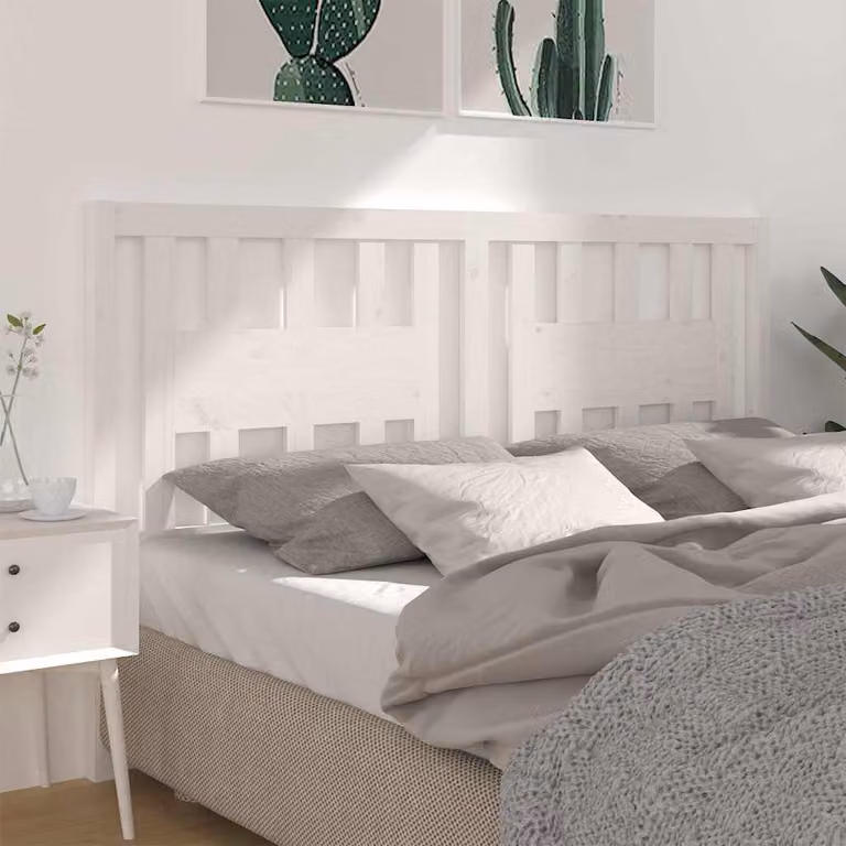 Testiera per letto vidaXL in legno massello di pino bianco, stile rustico, L 146 cm x H 100 cm x P 4 cm