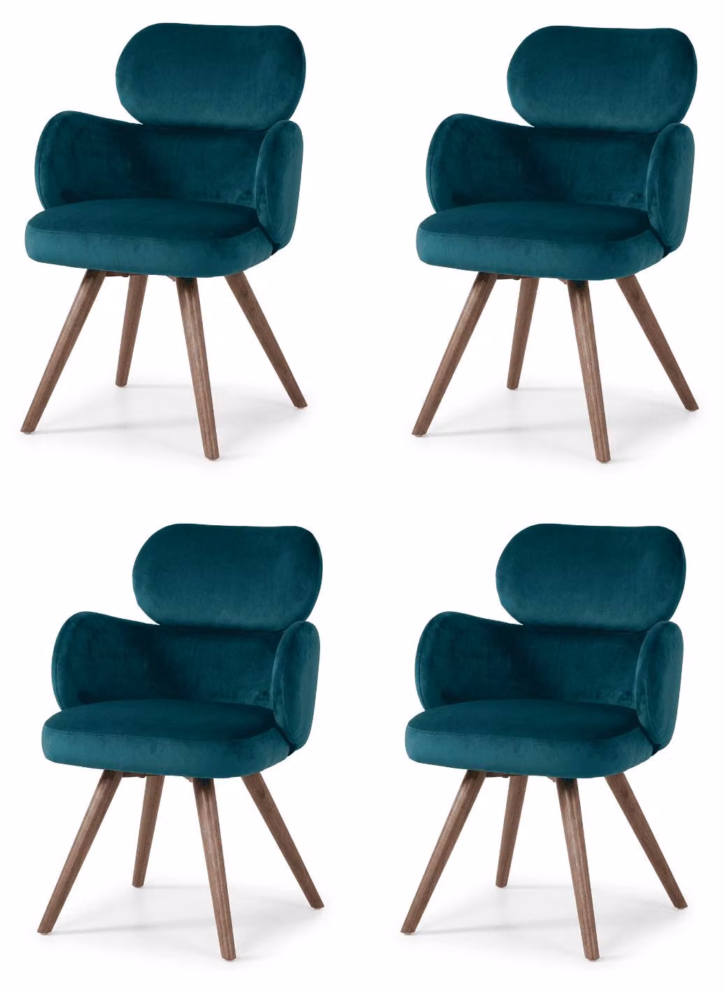 Stile elegante. Set di 4 sedie da pranzo esclusive, colore verde smeraldo, tessuto