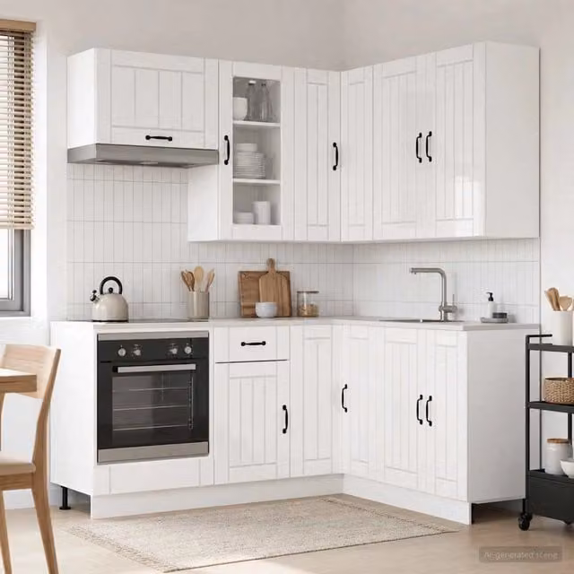 Unità Cucina vidaXL LUCCA 8 Pezzi Bianco Lucido in MDF con Ante in Vetro