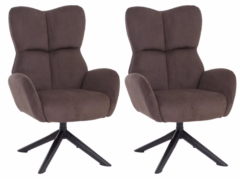 Set da 2 sedie da pranzo MCW-Q54, sedia relax, sedia lounge, sedia imbottita, girevole, in metallo con rivestimento in cord (320 g/m²) ~ marrone scuro