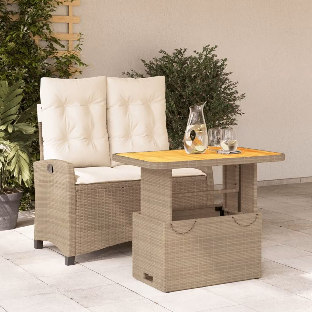 Maison Exclusive - Set da Pranzo da Giardino 2 pz con Cuscini Beige in Polyrattan