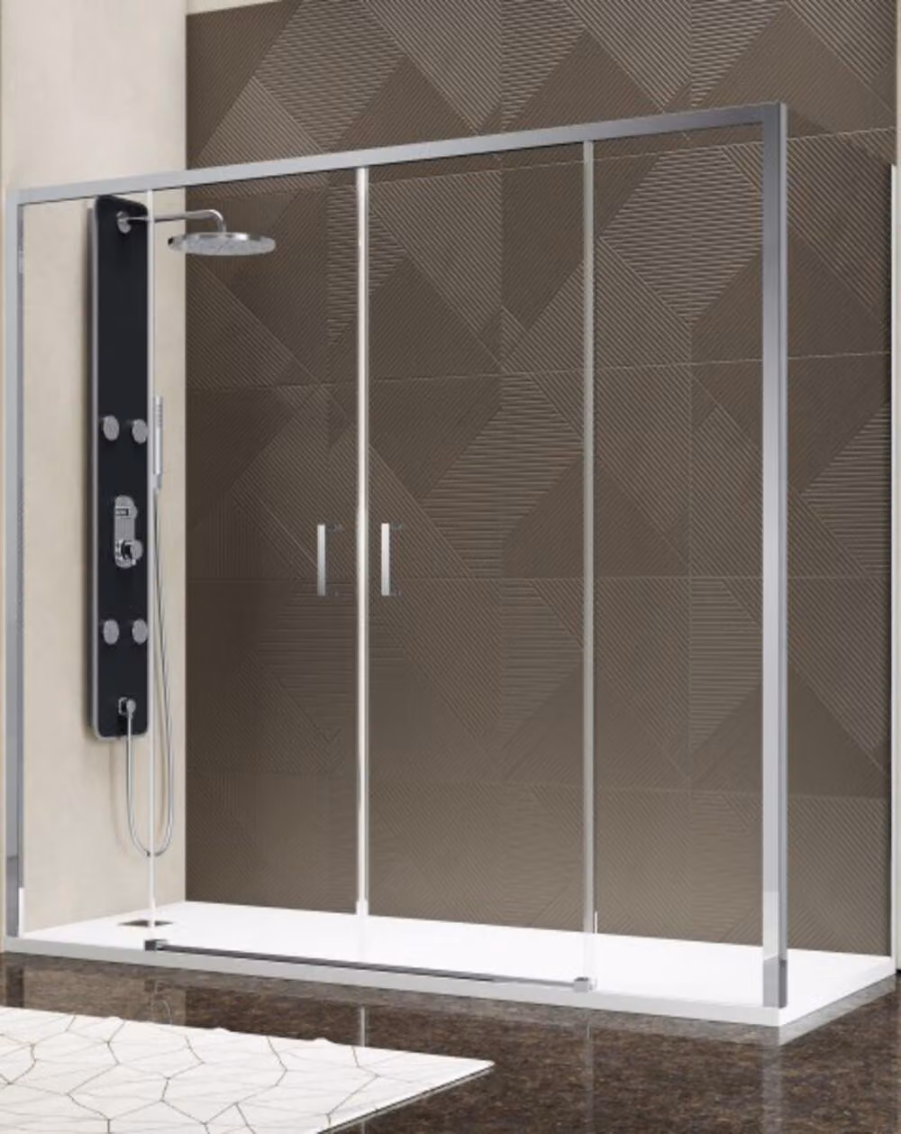 Cabina doccia 75x170 cm altezza 200cm 1 vetro fisso + ap. 4 cristalli Centrale Easy Entrance, cristallo trasparente - FRASCIO