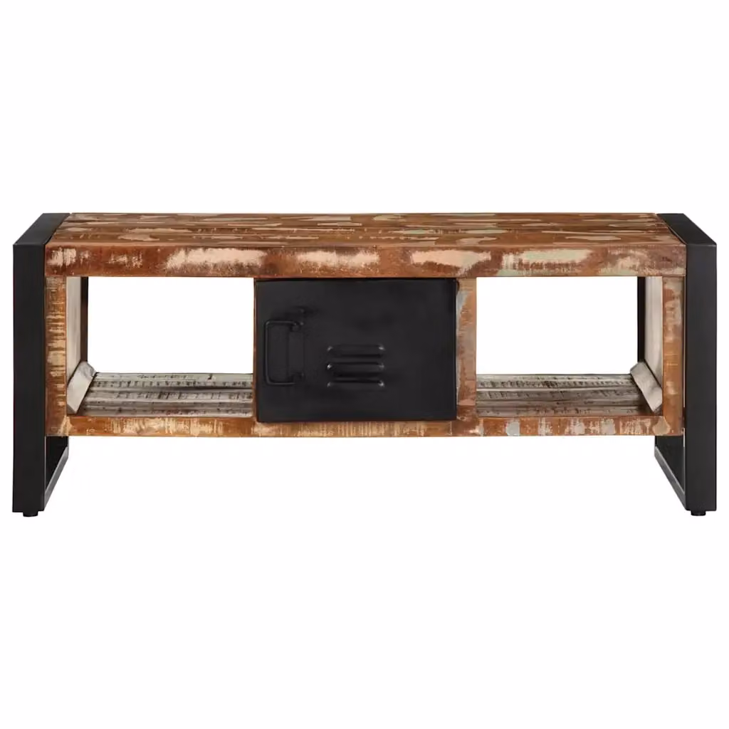 Tavolino da salotto rettangolare in legno massello e metallo stile industrial multicolore vidaXL L: 90 cm, P: 50 cm, H: 36 cm – 2