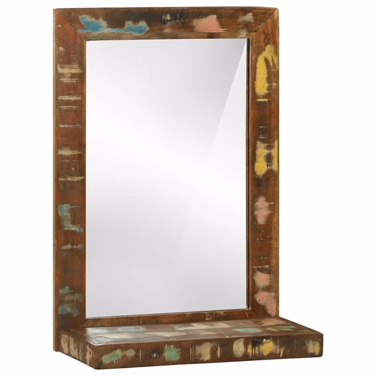 Specchio da bagno rustico vidaXL in legno massello marrone, rettangolare, L: 70,0 cm, H: 50,0 cm, P: 22,0 cm