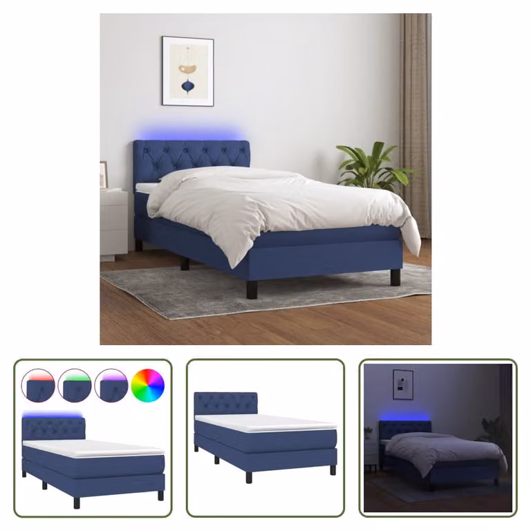The Living Store Letto a molle con materasso e LED Blu 80x200 cm in tessuto