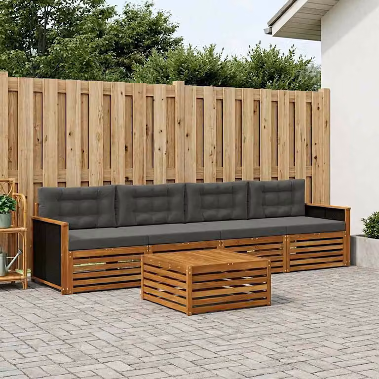 Set di divani da esterno moderno vidaXL in legno di acacia, 5 pezzi, colori beige e antracite
