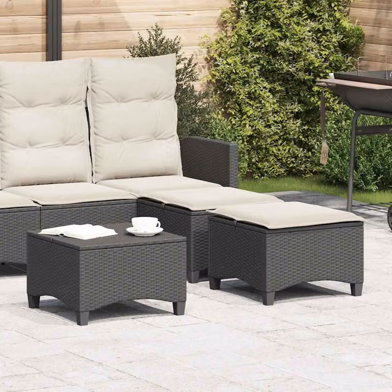 Set di 2 sgabelli da giardino vidaXL in polyrattan nero con cuscini bianchi L/P/H: 55 x 55 x 36 cm