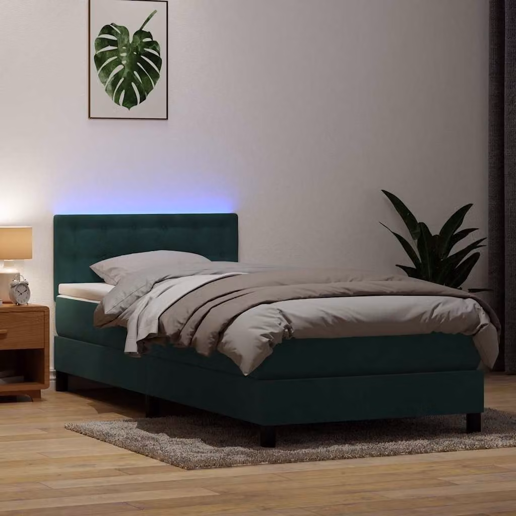 Maison Exclusive - Letto a Molle con Materasso e LED Verde Scuro 80x220 cm Velluto