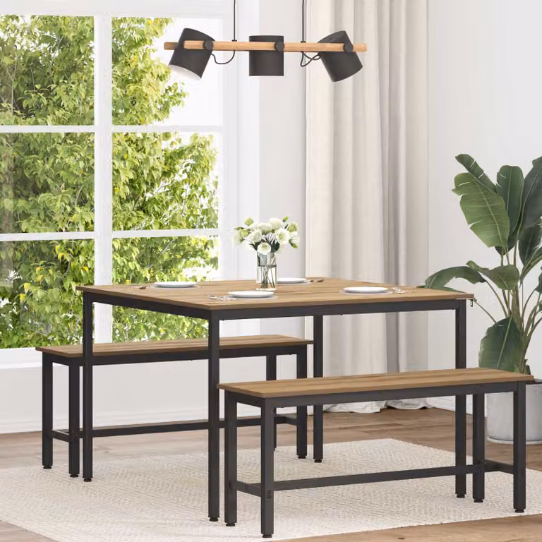 Tavolo da pranzo moderno vidaXL in legno ingegnerizzato e metallo, L/P/H: 110 x 110 x 75 cm, marrone e nero