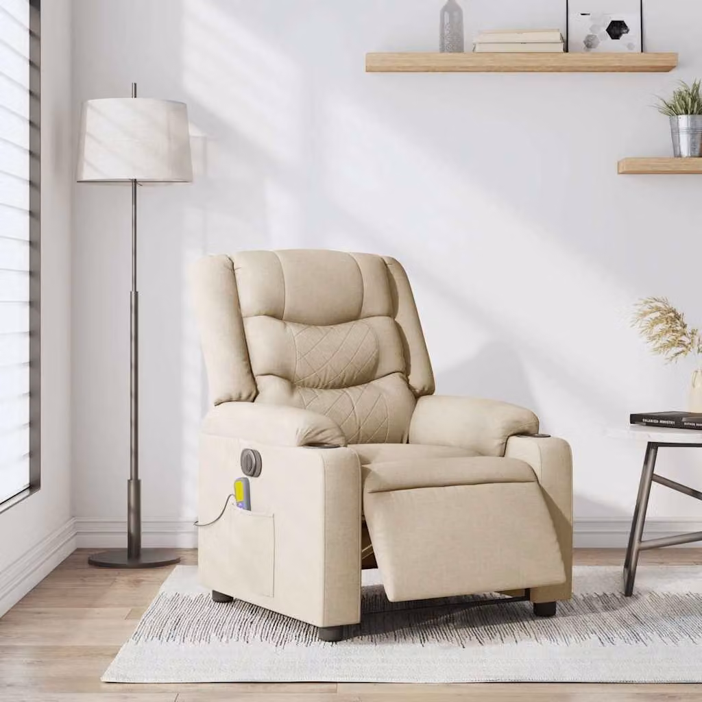 vidaXL Poltrona Reclinabile Massaggiante Elettrica Crema in Tessuto