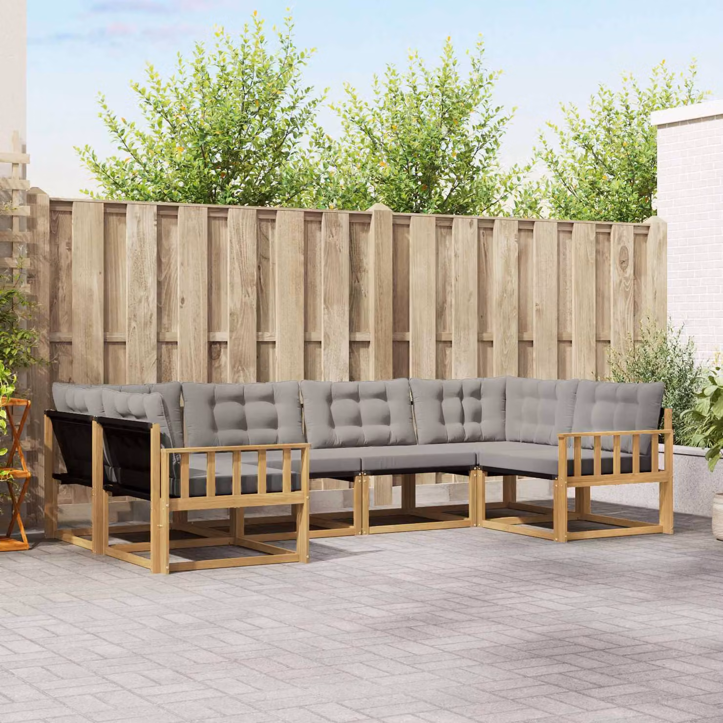 Set di divani da esterno vidaXL 6 pz in legno di acacia con cuscini Bianco e Grigio Chiaro