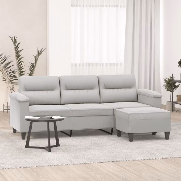 Maison Exclusive - Divano a tre posti con poggiapiedi, grigio chiaro, 180 cm, tessuto in microfibra