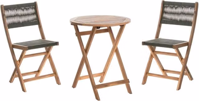 Set da bistrot Beliani in legno di acacia verde, 3 pezzi pieghevoli con design scandinavo per giardino e balcone