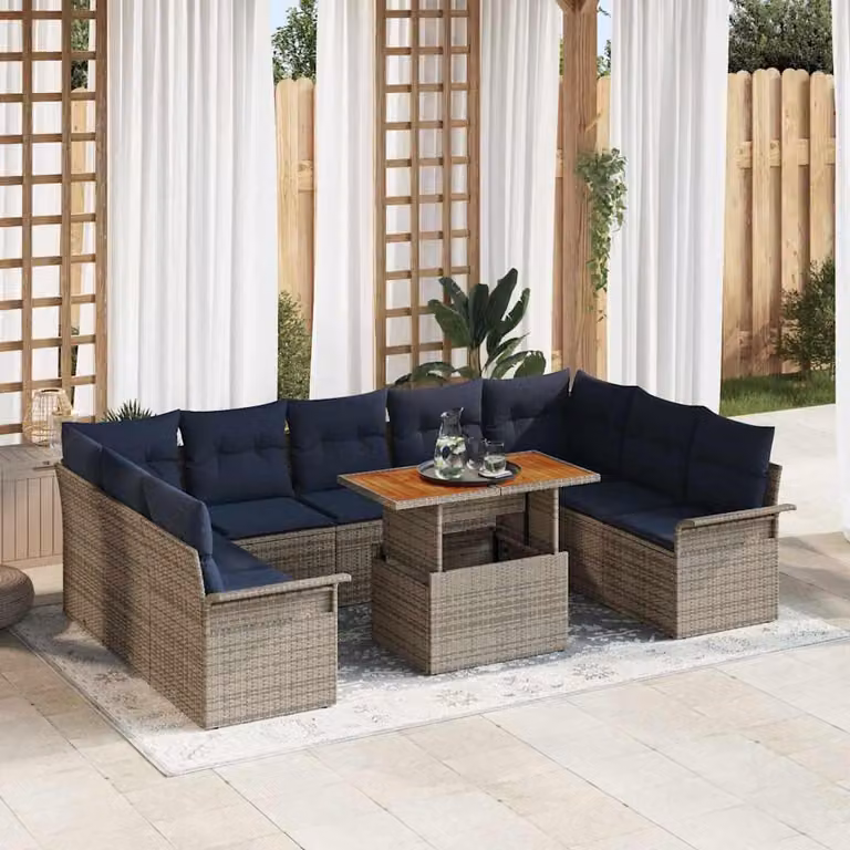 Maison Exclusive - Set da giardino composto da 10 pezzi, divano, colore grigio, realizzato in rattan sintetico