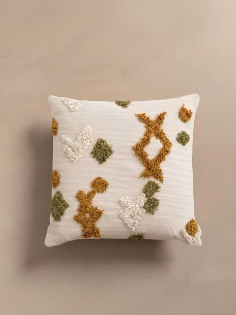 Cuscino Sira Kenay Home, Quadrato, Giallo e Bianco, Cotone, 45 x 45 cm