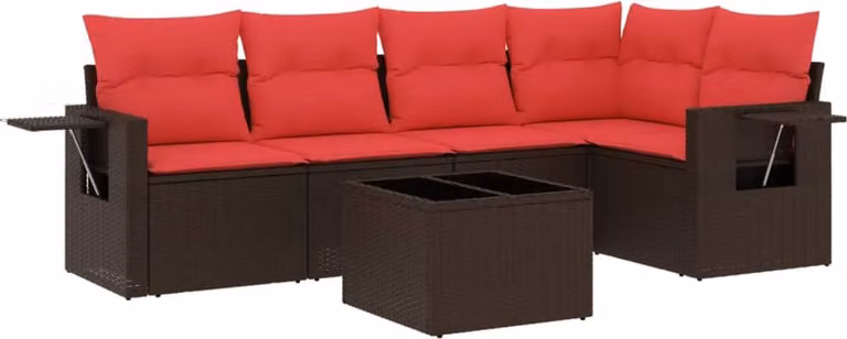Set Divani da Giardino 6 pz con Cuscini Marrone in Polyrattan