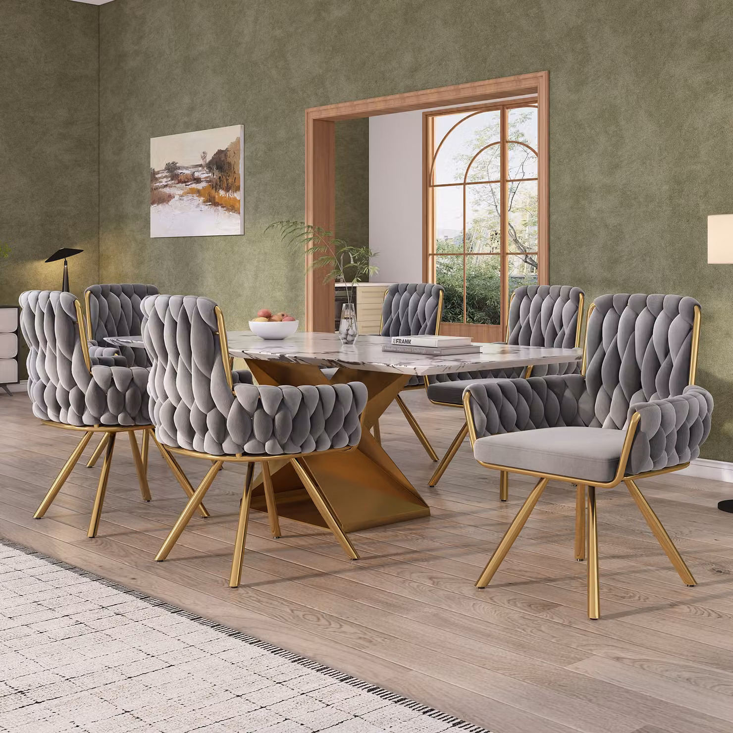 Set di 6 sedie per sala da pranzo Flieks girevoli a 360°, sedia imbottita con rivestimento in velluto, sedia da cucina sedia da soggiorno con gambe in acciaio, poltrona girevole, grigio
