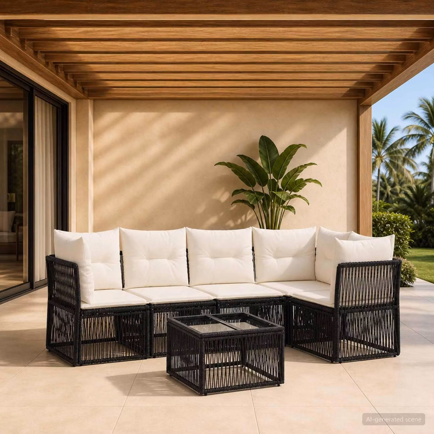 Maison Exclusive - Set da giardino composto da 6 pezzi, divano in rattan sintetico nero