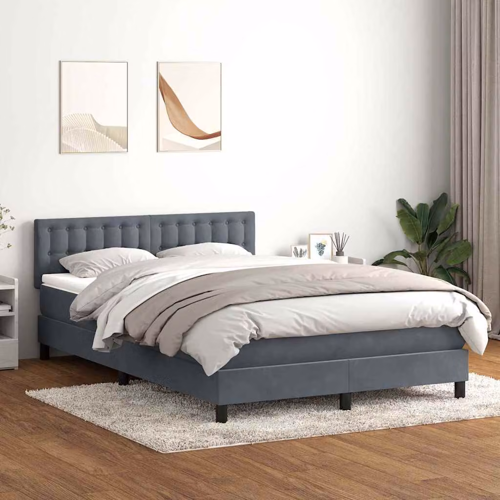 vidaXL Letto Ibrido con Giroletto a Molle e Materasso in Velluto Grigio, L/P/H: 160 x 213 x 88 cm