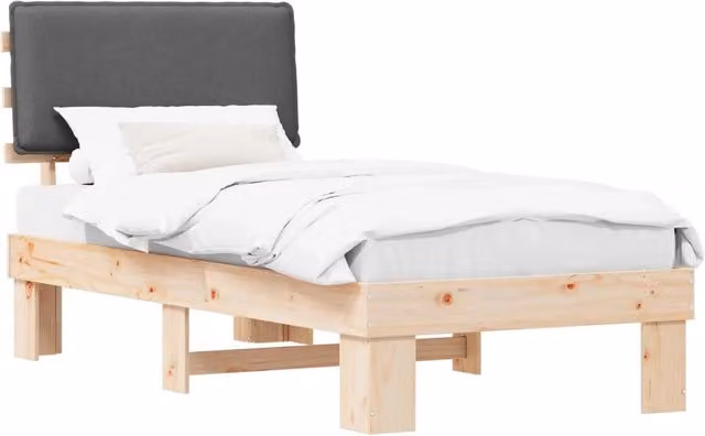 Letto singolo DESIGN IN con testiera rivestita in tessuto grigio e struttura in legno di pino, L/P/H: 90 x 200 cm