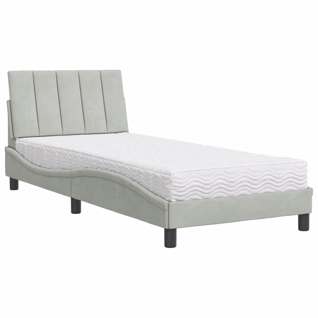 Letto con Materasso Hanko Grigio Chiaro 90x200 cm in Velluto