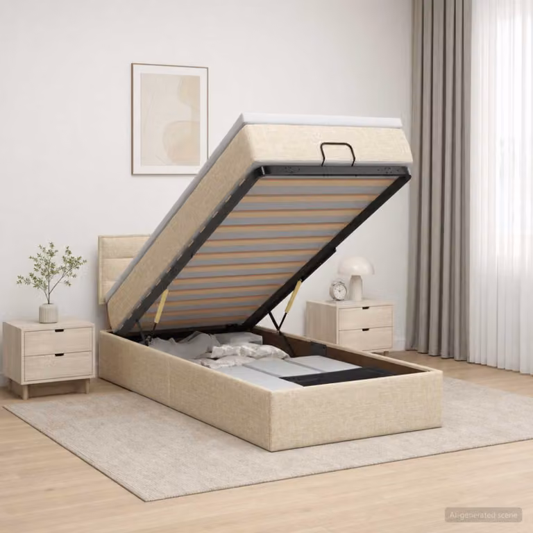 vidaXL Letto ottomano con materasso Crema 100 x 200 cm Tessuto