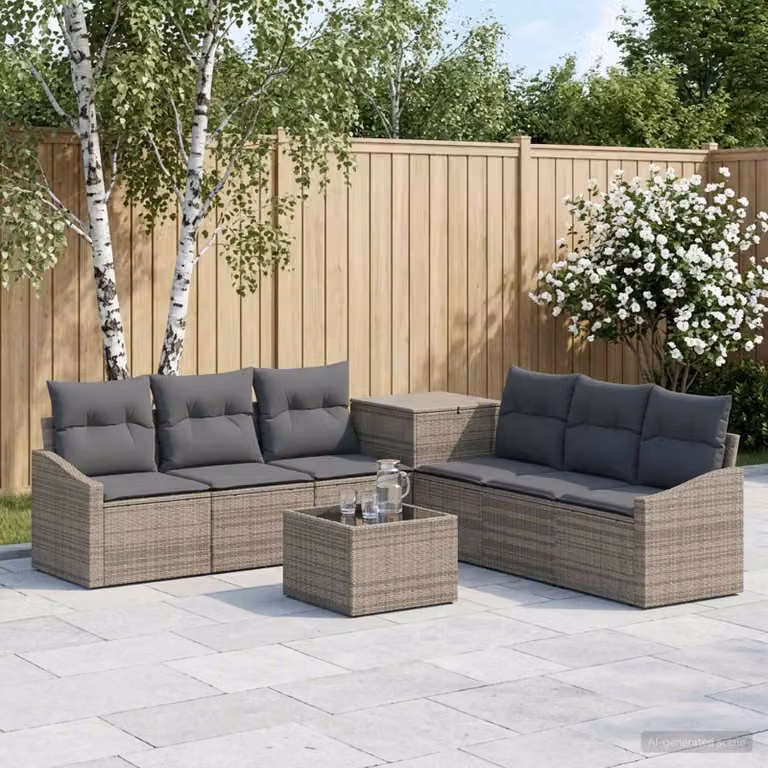 Set di divani da giardino vidaXL a forma di U in polyrattan con tavolino e cuscini, Grigio e Antracite