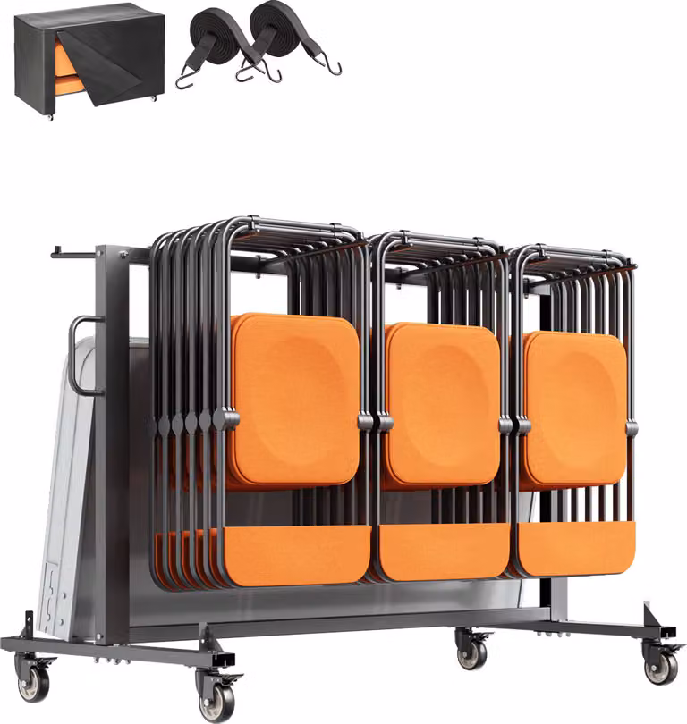 Carrello porta sedie pieghevole SucceBuy, 181 kg, per 42 sedie e 12 tavoli, con ruote, nero