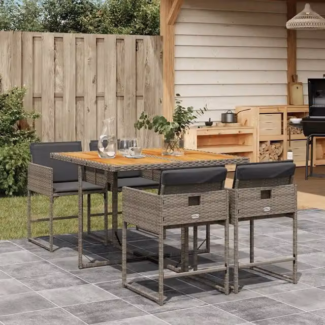 Set da pranzo da giardino vidaXL in polyrattan e legno di acacia con 5 pezzi, colore grigio e marrone – 1