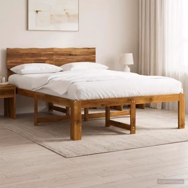 Letto matrimoniale con testiera ROSTOCK vidaXL in legno di acacia marrone L/P/H: 205.5 x 160 x 91 cm – 1