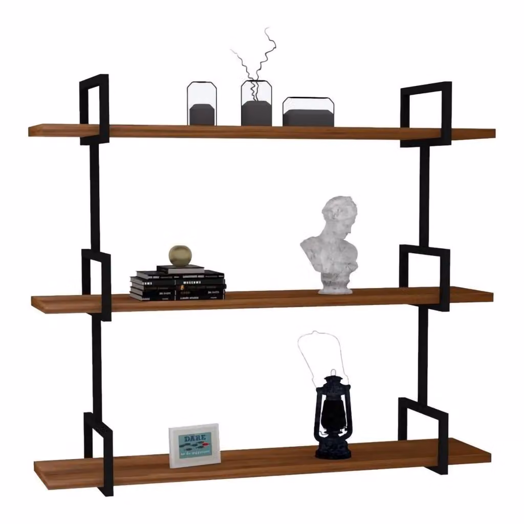 Mensola Vibrata DMORA con 3 Ripiani, Marrone e Nero, L 87 cm x P 23 cm x H 76 cm – 2