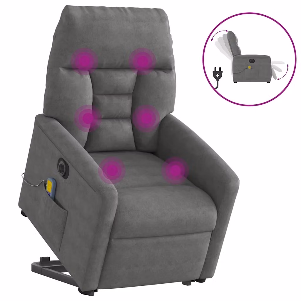 Poltrona a Rialzo Reclinabile con Assistenza Elettrica vidaXL in Microfibra Grigia per Anziani – 2