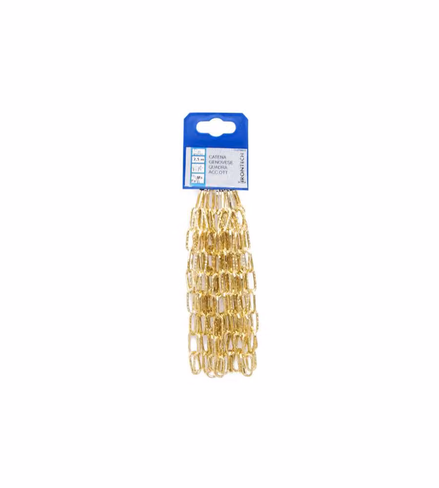 Catena genovese pretagliata maglia quadra Diam. 2 mm. in acciaio ottonato 2,5 mt.