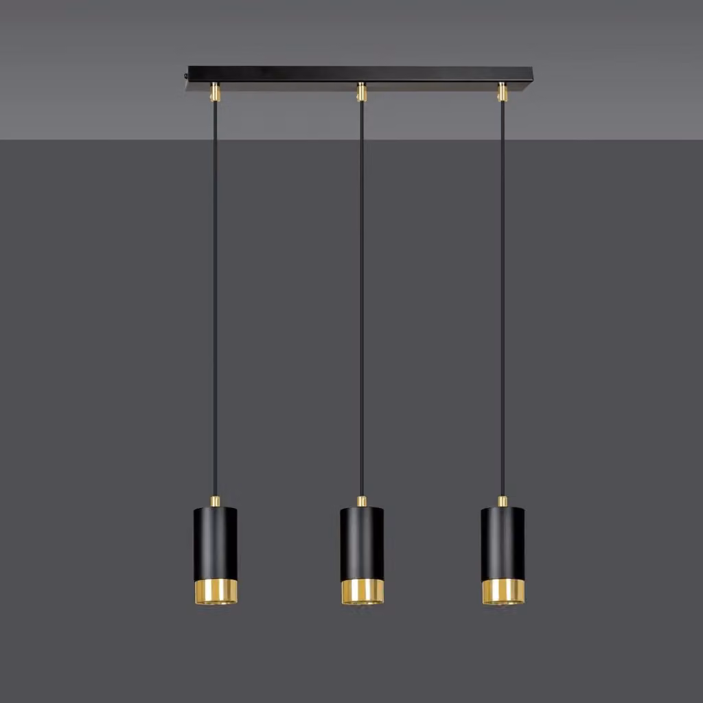 Lampadario a soffitto moderno Luceart-Classic con 3 luci a cilindro in acciaio nero e oro – 2