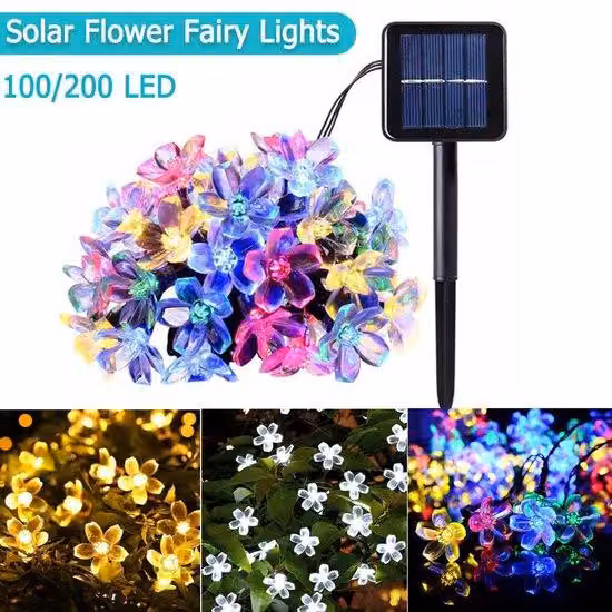 Ghirlanda luminosa a LED con 200 fiori di ciliegio in stile "Fairy" alimentata a energia solare, multicolore, per il giardino rustico