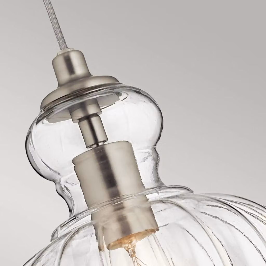 Lampada a sospensione moderna Riviera KICHLER in acciaio nichel spazzolato e vetro trasparente con 1 luce E27 – 2