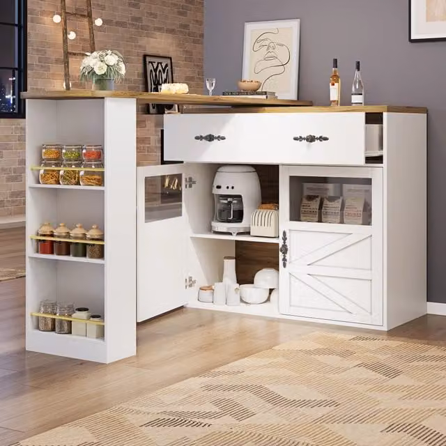 Tavolo Bar Girevole REDOM Bianco in MDF con Piano Estensibile L: 138-204 cm, P: 39 cm, H: 104 cm