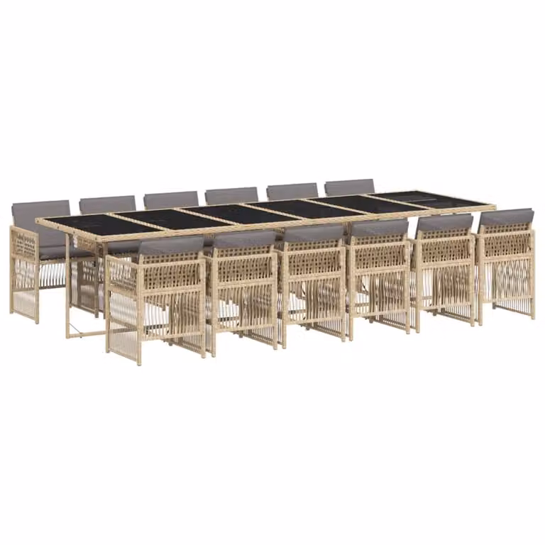 Set Pranzo da Giardino 13 pz con Cuscini Beige Misto Polyrattan