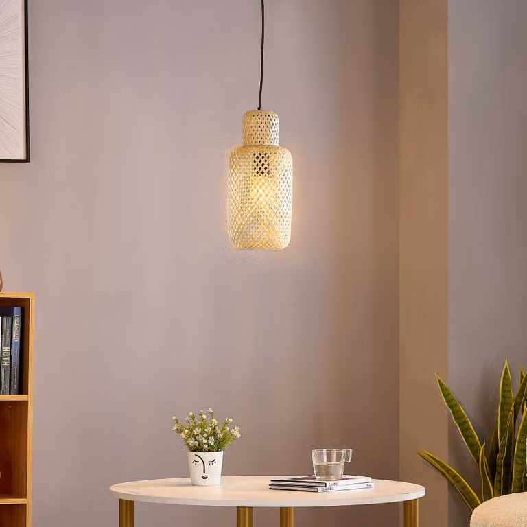 Lampada a sospensione Venora Lindby, dimmerabile, Legno chiaro, Soggiorno / Sala da pranzo, bambù, Campagna / Rustiche, Lampada a sospensione