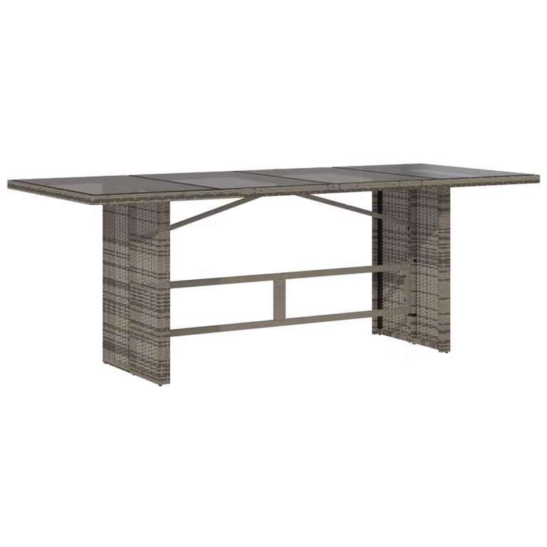 Tavolo da Giardino Piano in Vetro Grigio 190x80x74cm Polyrattan